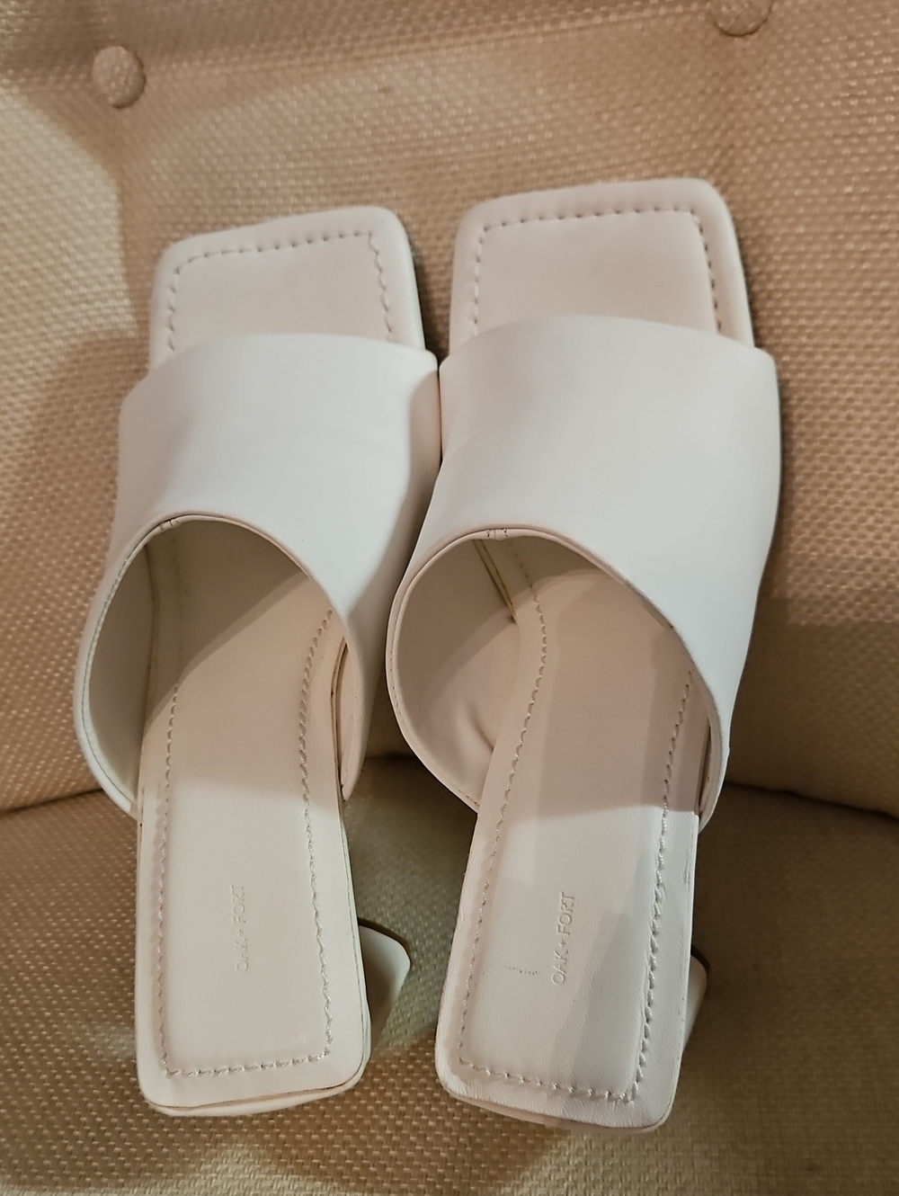 OAK + FORT Wide-Strap Square-Toe Block-Heel Mules